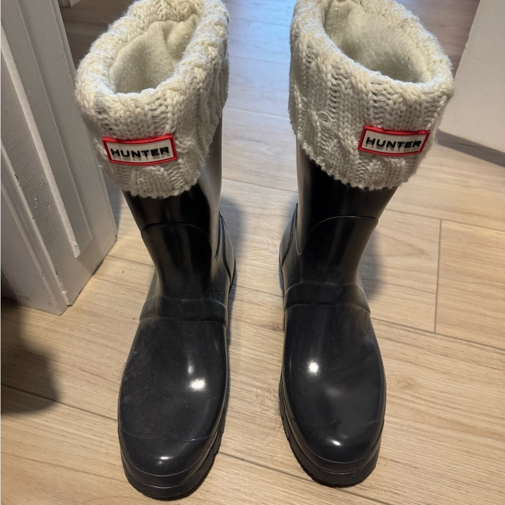 Hunter Black Boots with Cream Knit Cuffs